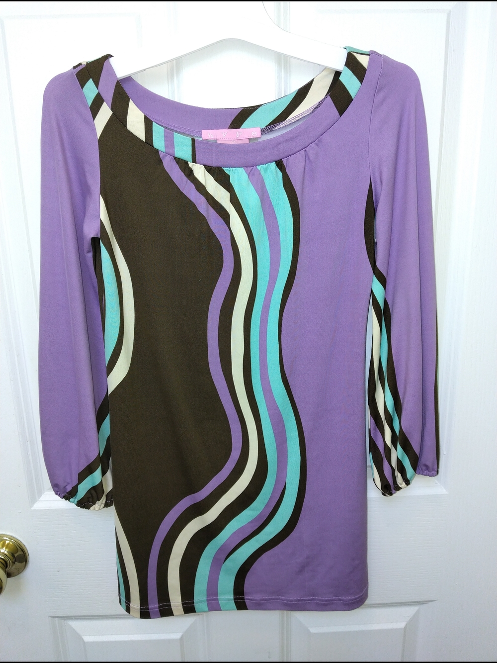 Hype Lavender Scoop-Neck Dress with Teal, Cream & Brown Wave Print 🪻